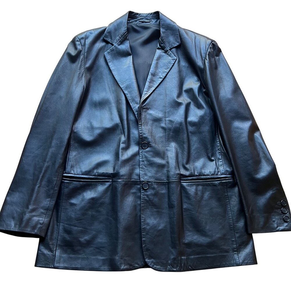 VINTAGE Fratelli Rossetti Size 52 Black 100% Leather Blazer Jacket
